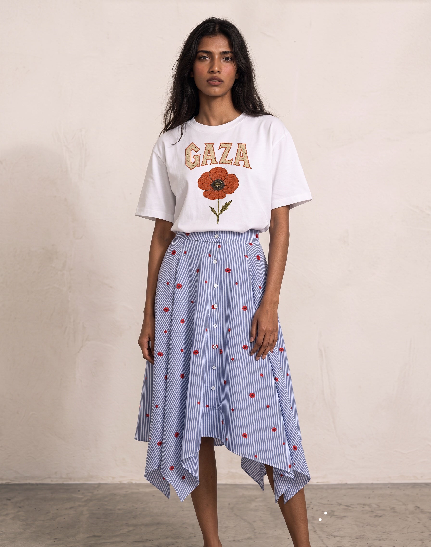 Poppy Embroidered Asymmetric Maxi Skirt