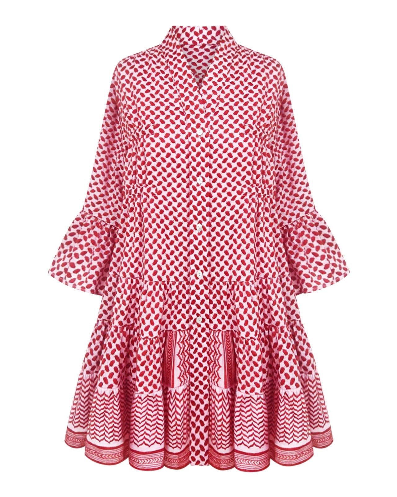 KEFFIYEH DOLLS DRESS / Pink with Poppy red - ANZ