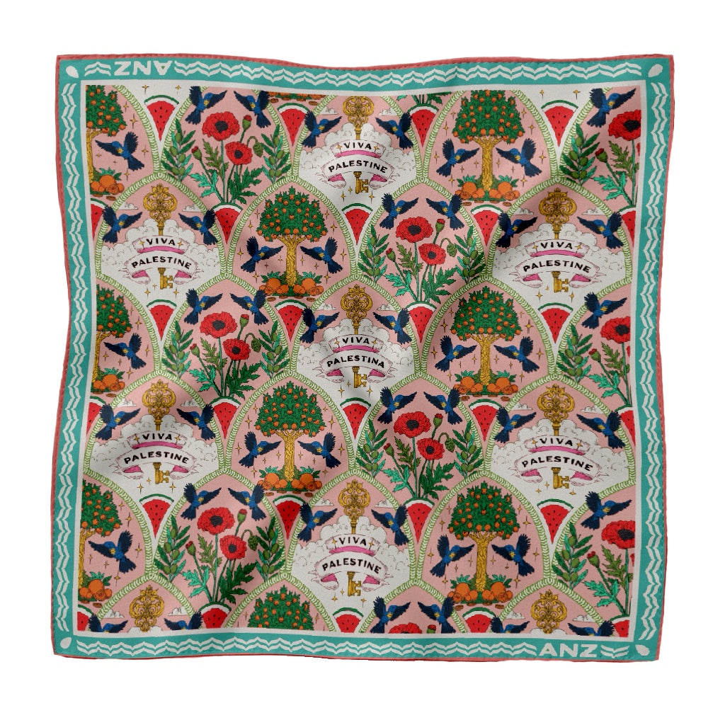 Viva Palestina🍉 large silk scarf / Salmon shade/ PRE ORDER 05/06/26