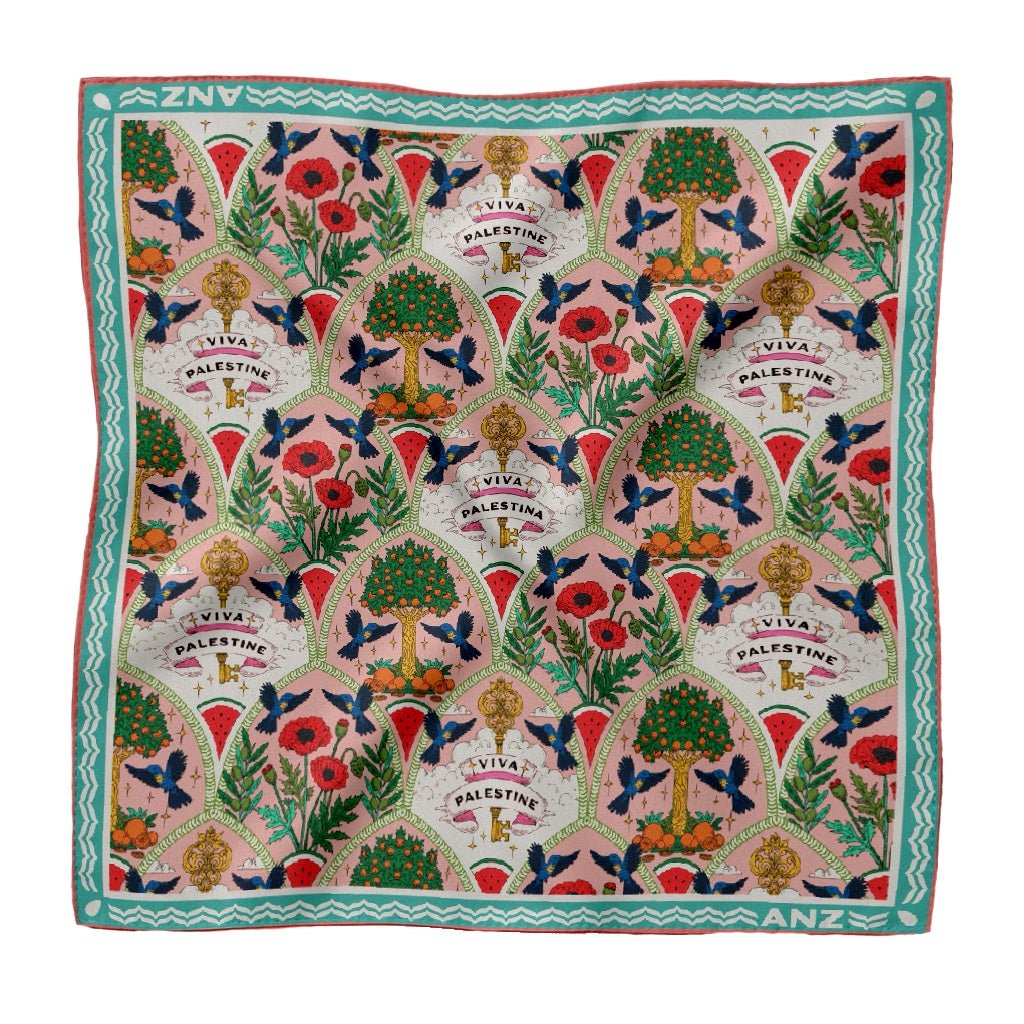 Viva Palestina🍉 large silk scarf / Salmon shade - ANZ