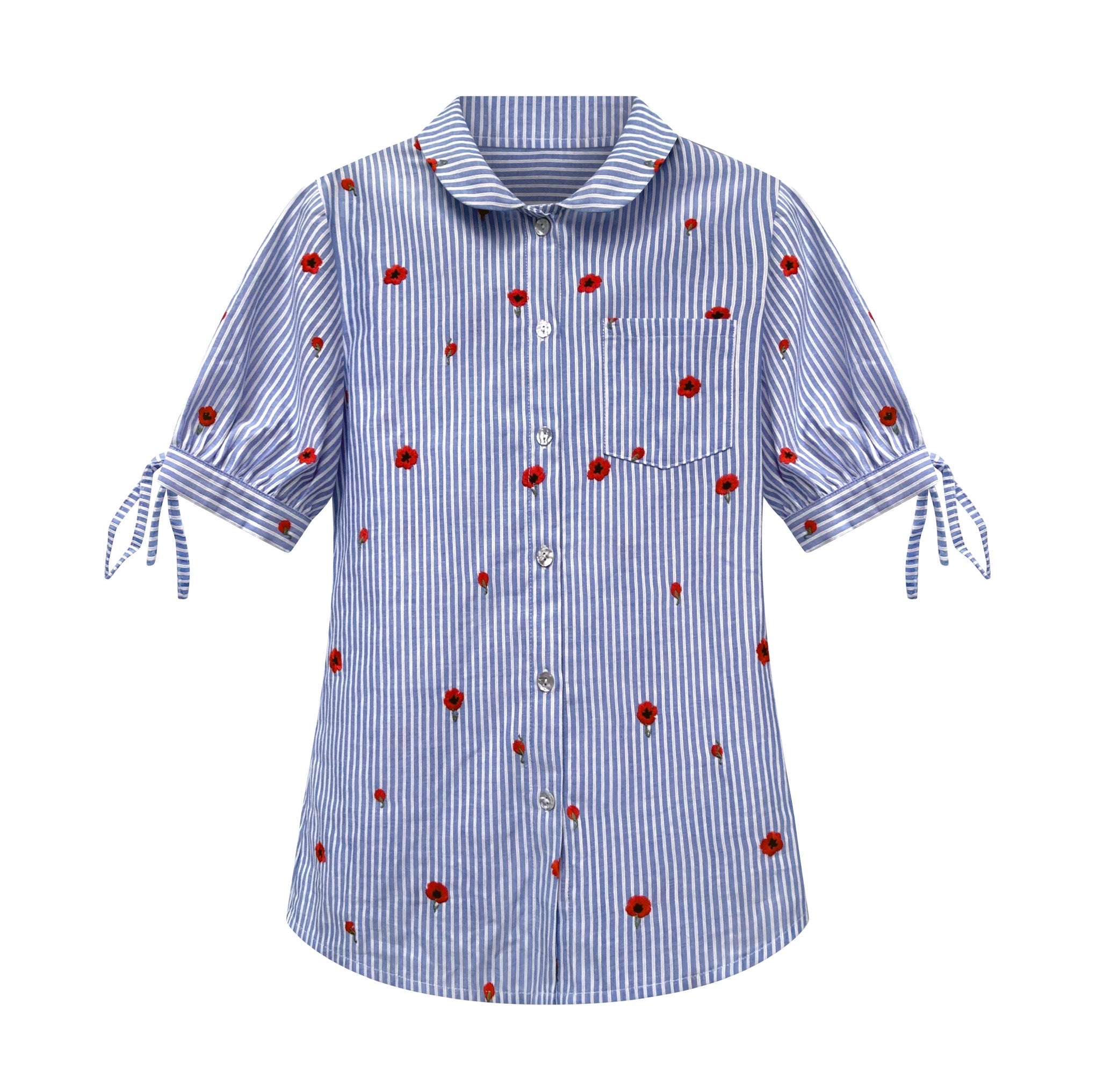 Poppy Embroidered Striped Shirt / Blue Stripe / PREORDER 15/08/26