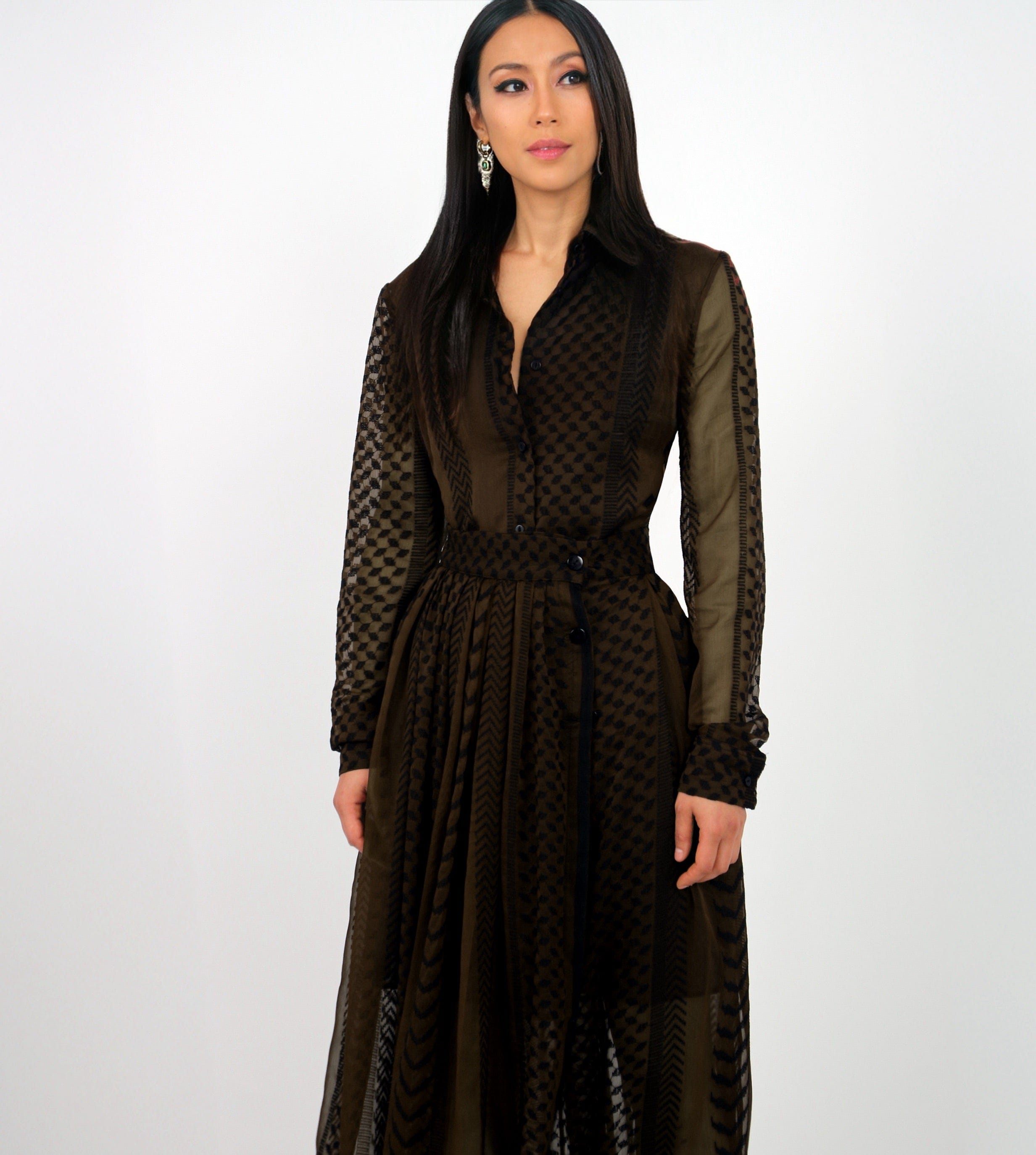 KEFFIYEH TEXTURED SKIRT /CHOCOLATE BROWN