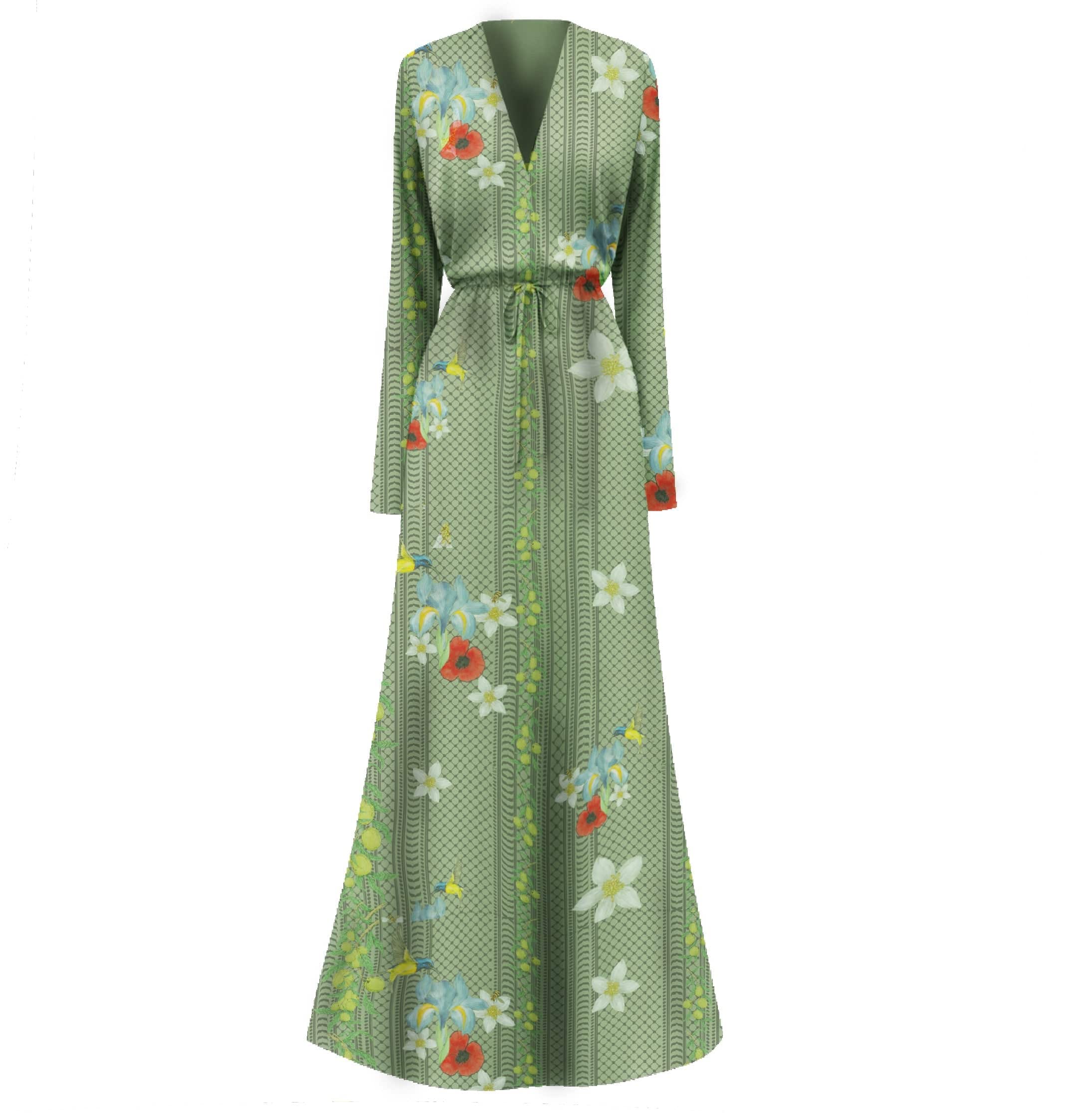 I LOVE YOU POPPY TIE UP KAFTAN MAXI GREEN / PRE ORDER 15/02/26