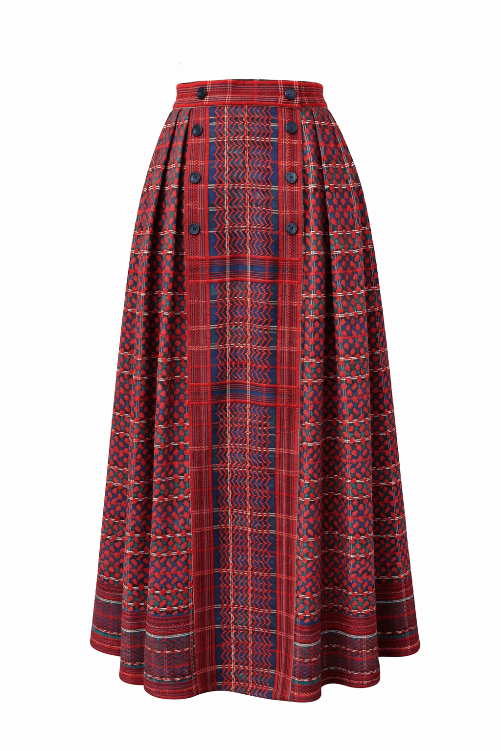 Keffiyeh Embroidered Tartan Maxi Skirt
