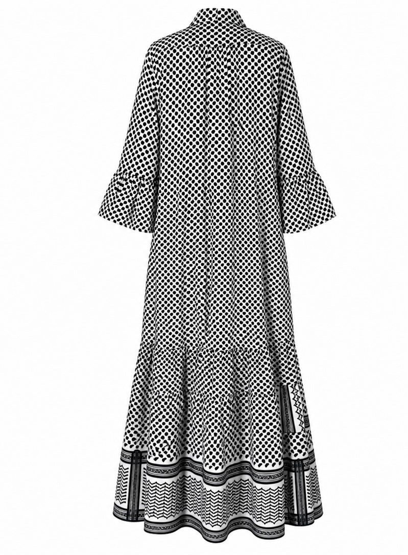 Keffiyeh Embroidered Cotton Maxi Dress/ BW
