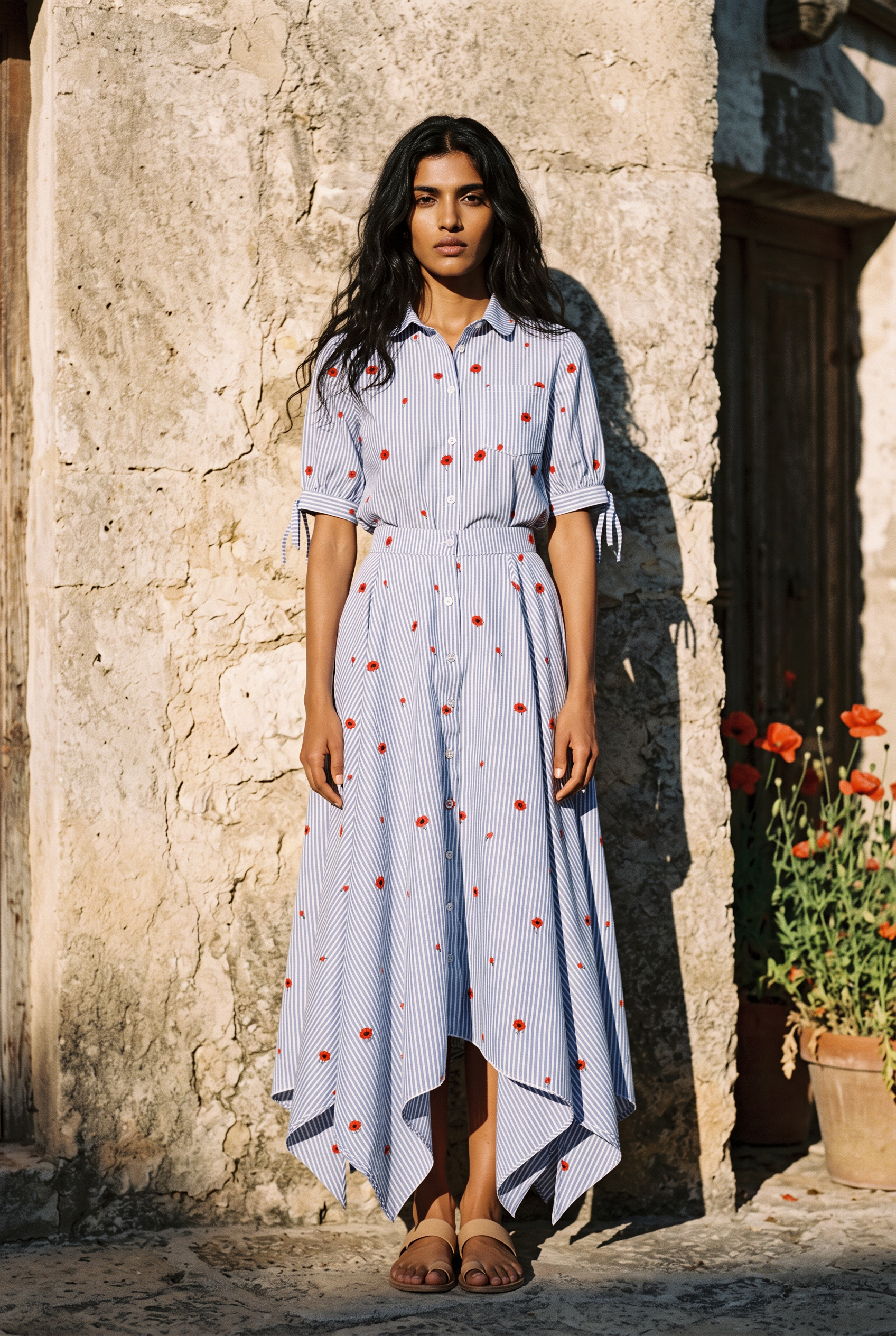 Poppy Embroidered Striped Shirt / Blue Stripe / PREORDER 15/08/26