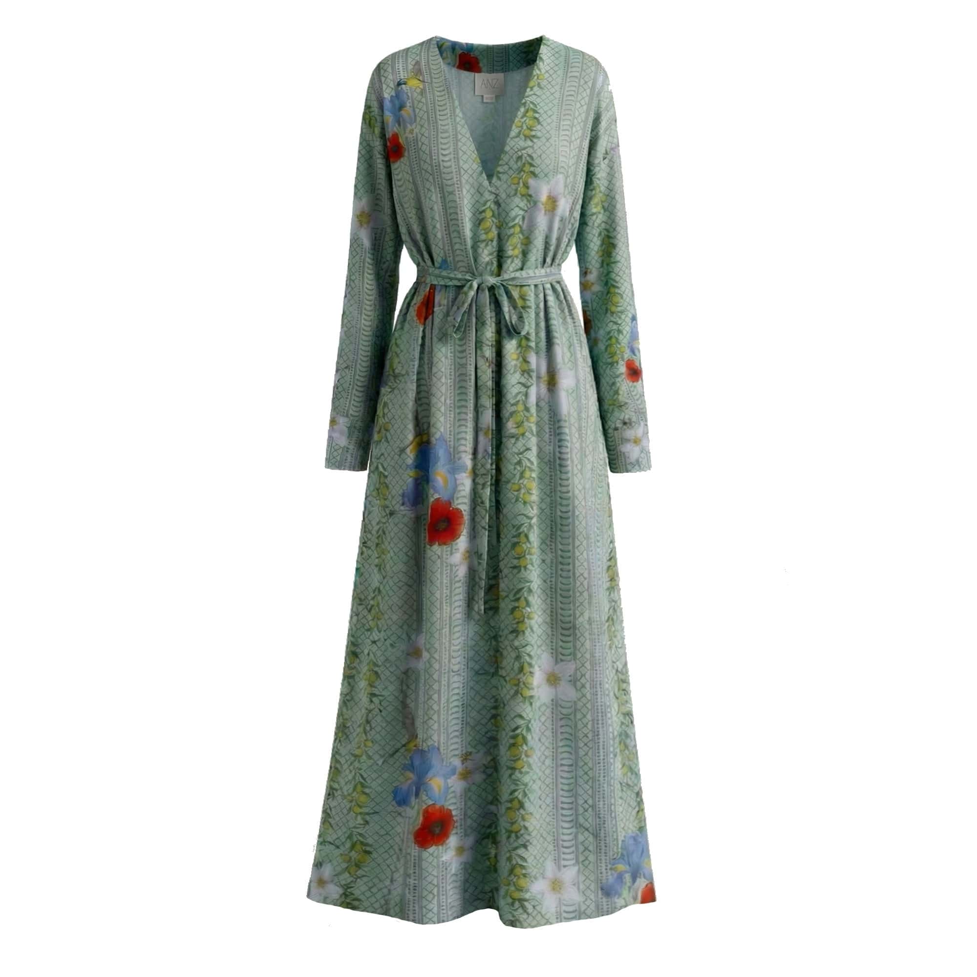 I LOVE YOU POPPY TIE UP KAFTAN MAXI GREEN