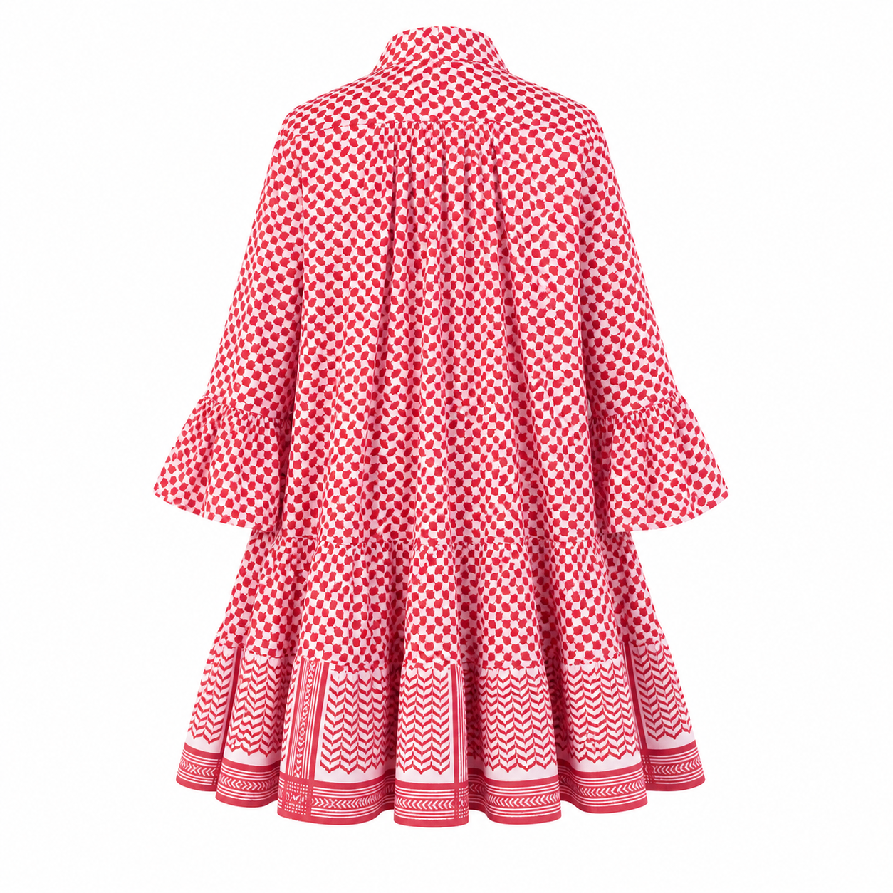KEFFIYEH DOLLS DRESS / Pink with cherry red