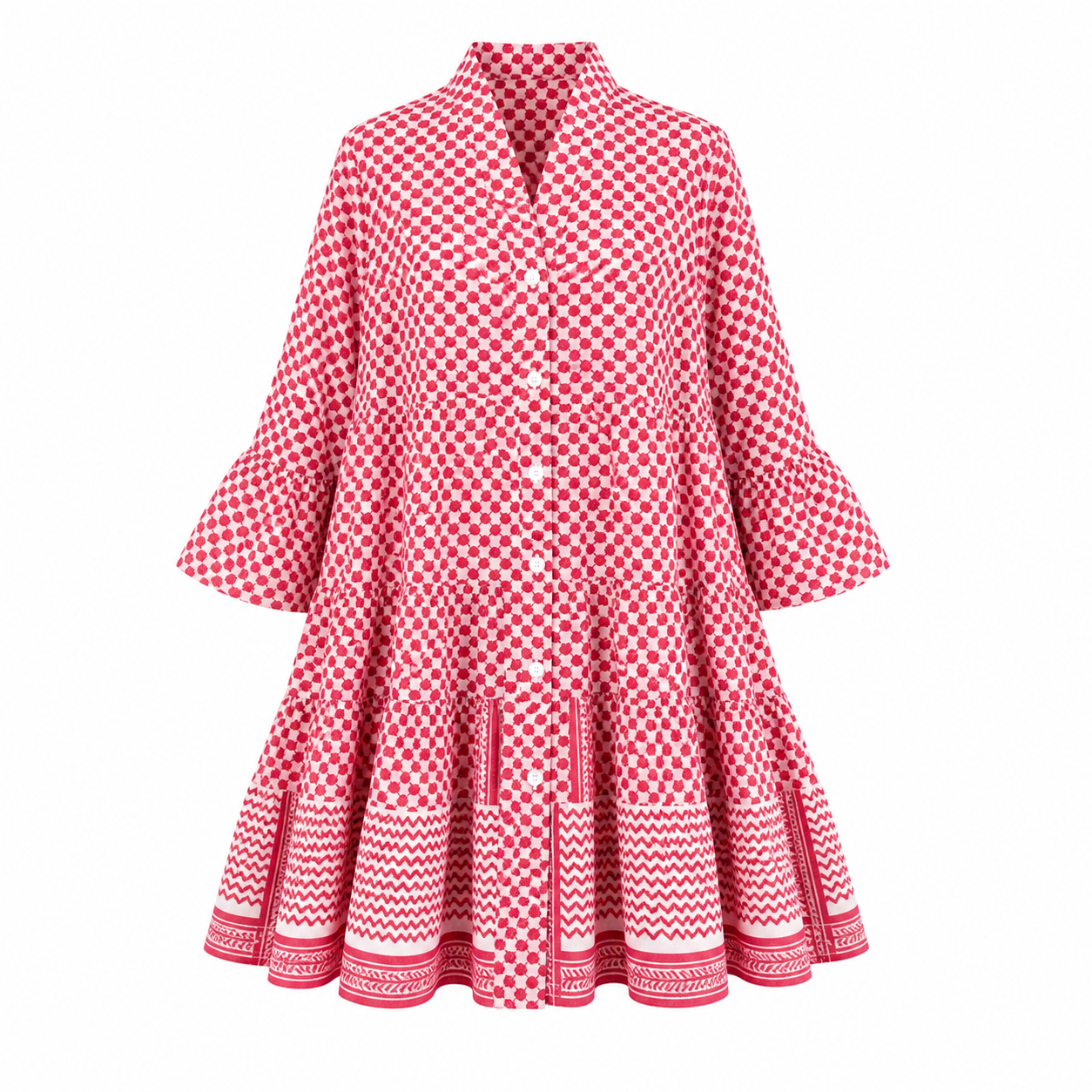 KEFFIYEH DOLLS DRESS / Pink with cherry red