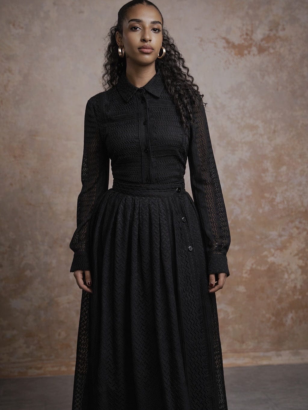 Keffiyeh Pleated Maxi skirt/ BLACK