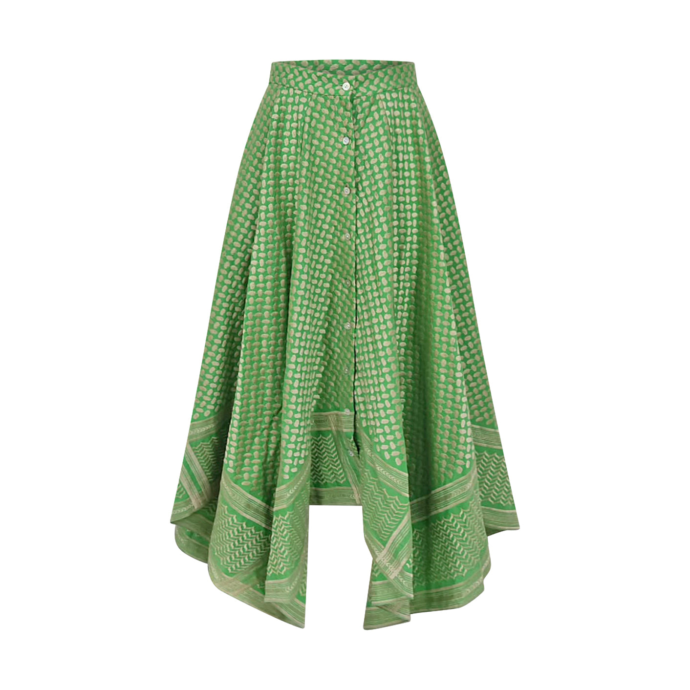 Keffiyeh Embroidered Asymmetric Maxi Skirt / Green / PREORDER 15/08/26