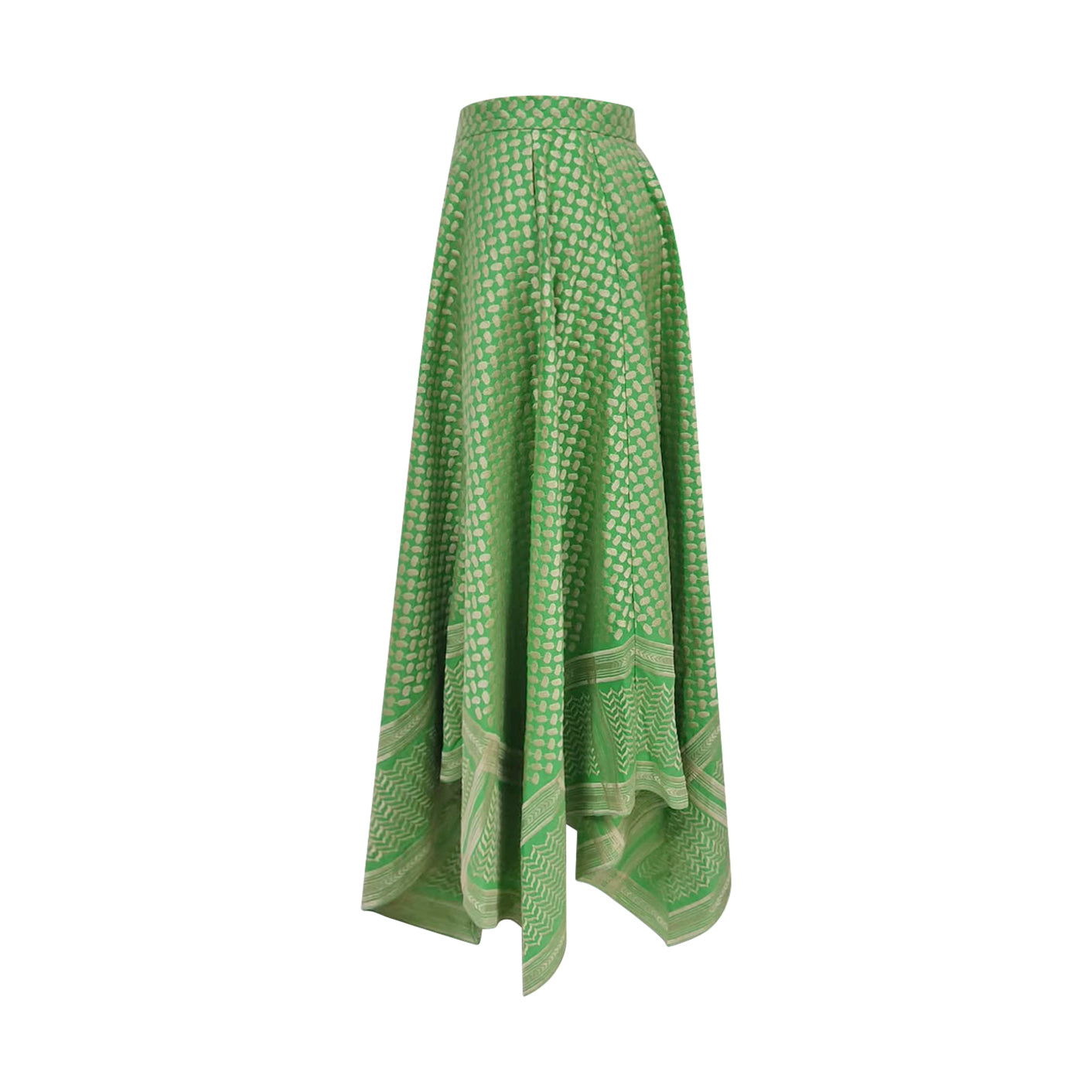 Keffiyeh Embroidered Asymmetric Maxi Skirt / Green / PREORDER 15/08/26