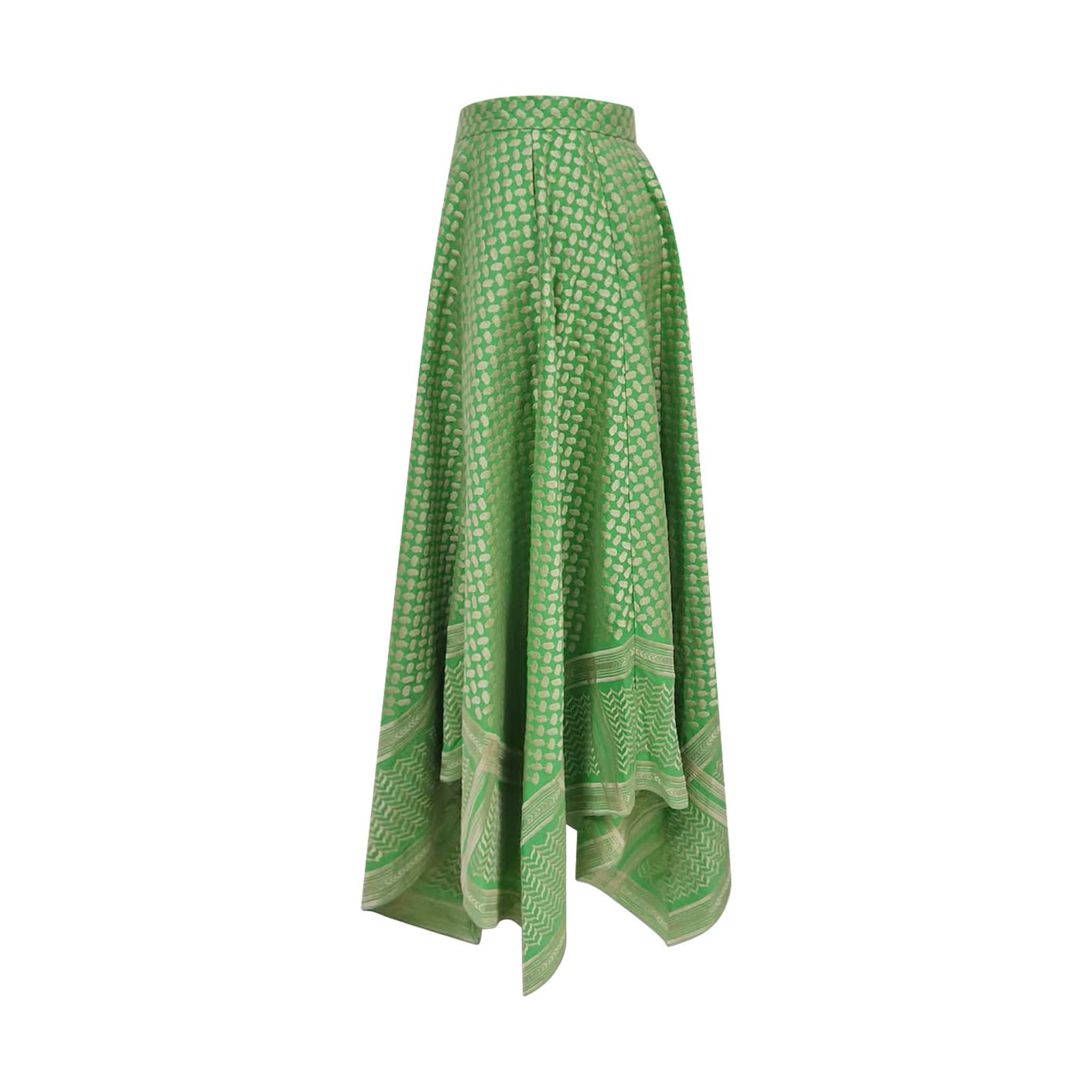 Keffiyeh Embroidered Asymmetric Maxi Skirt / Green / PREORDER 15/08/26 - ANZ