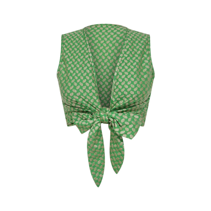 Keffiyeh Embroidered Tie-Front Top / Green / PREORDER 15/08/26