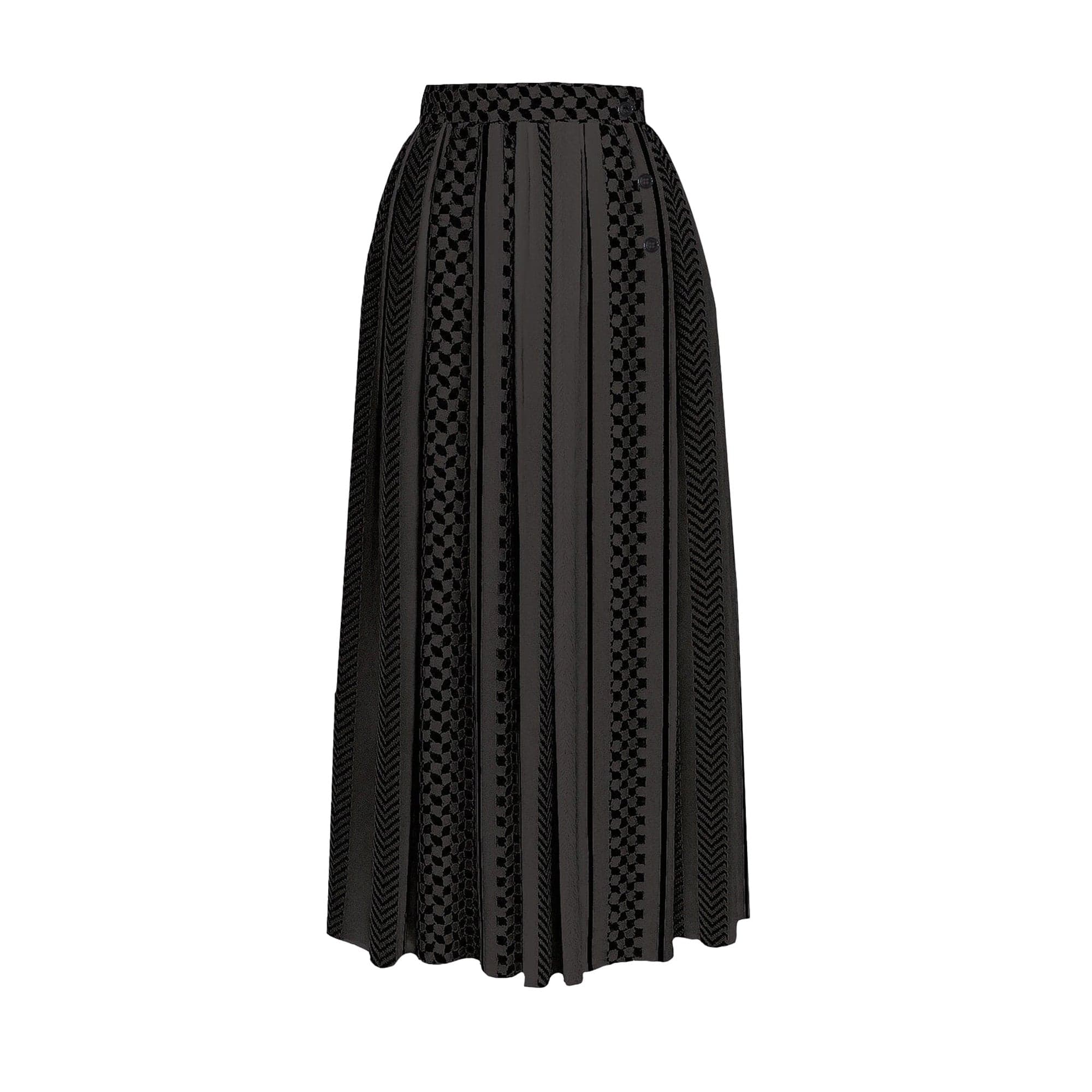 Keffiyeh Pleated Maxi skirt/ BLACK