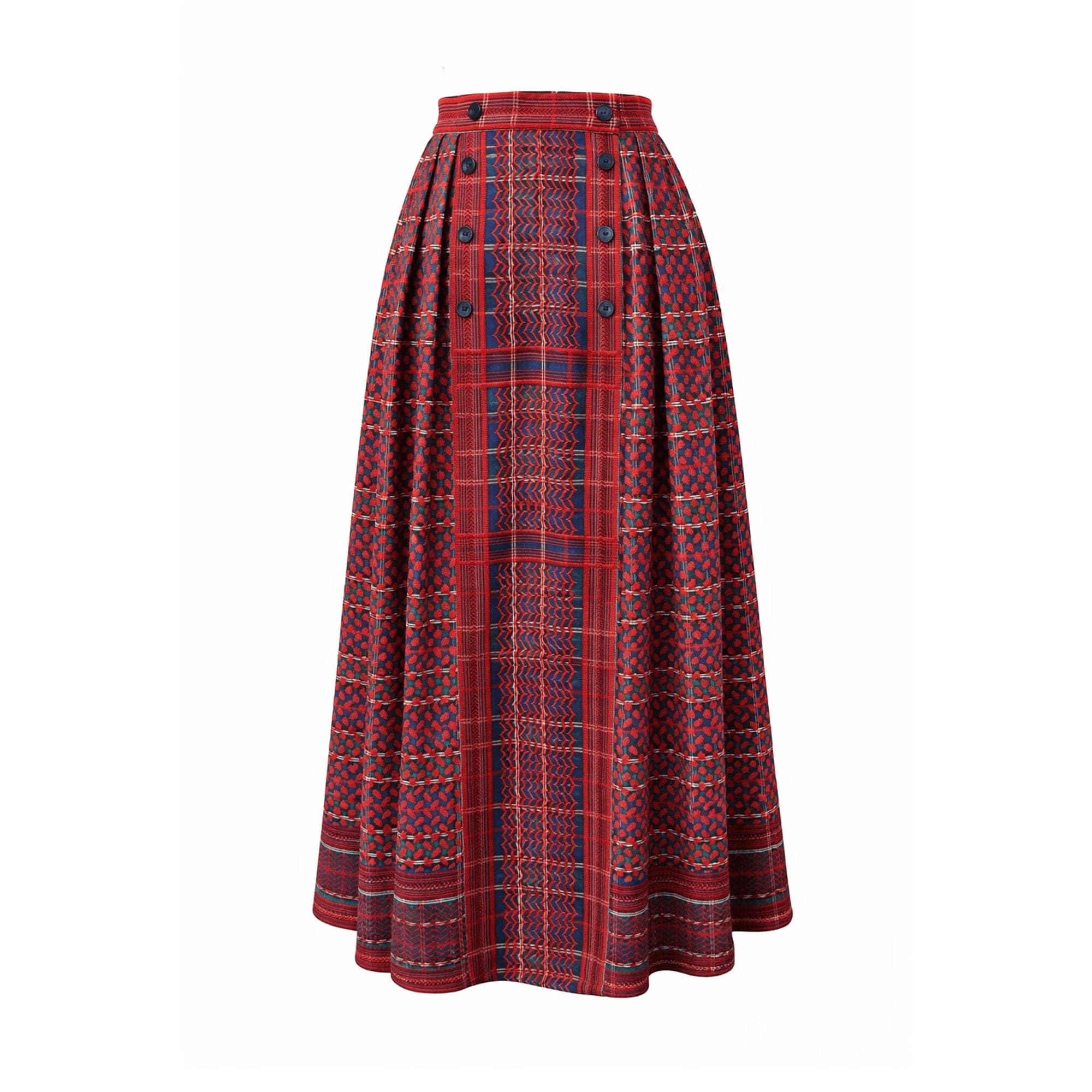 Keffiyeh Embroidered Tartan Maxi Skirt