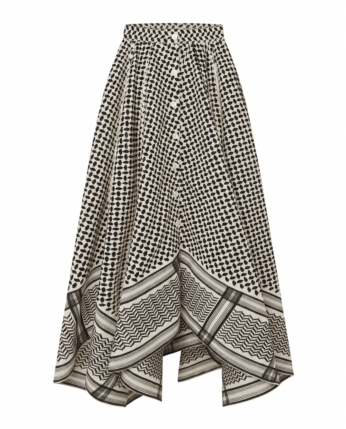 PRE-ORDER / Keffiyeh Embroidered Asymmetric Maxi Skirt / WHITE & BLACK - ANZ