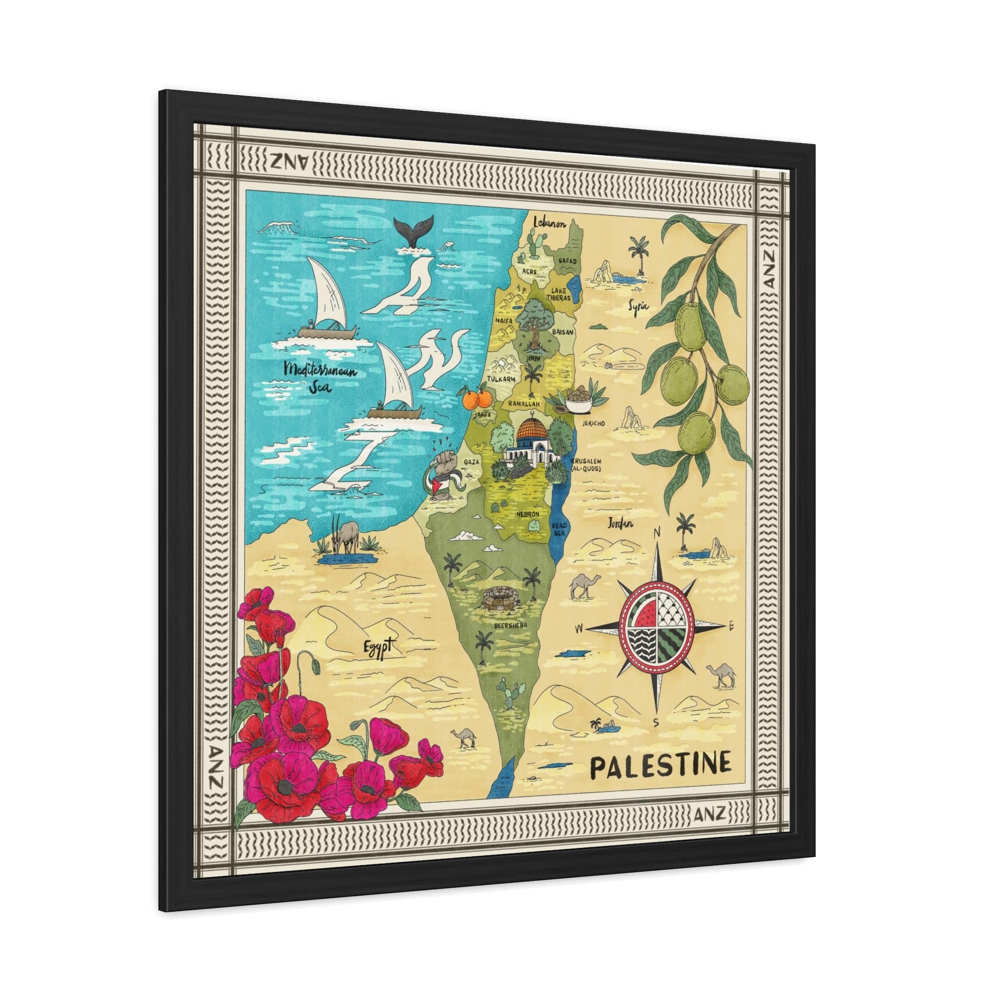 ANZ Map of Palestine Framed Poster