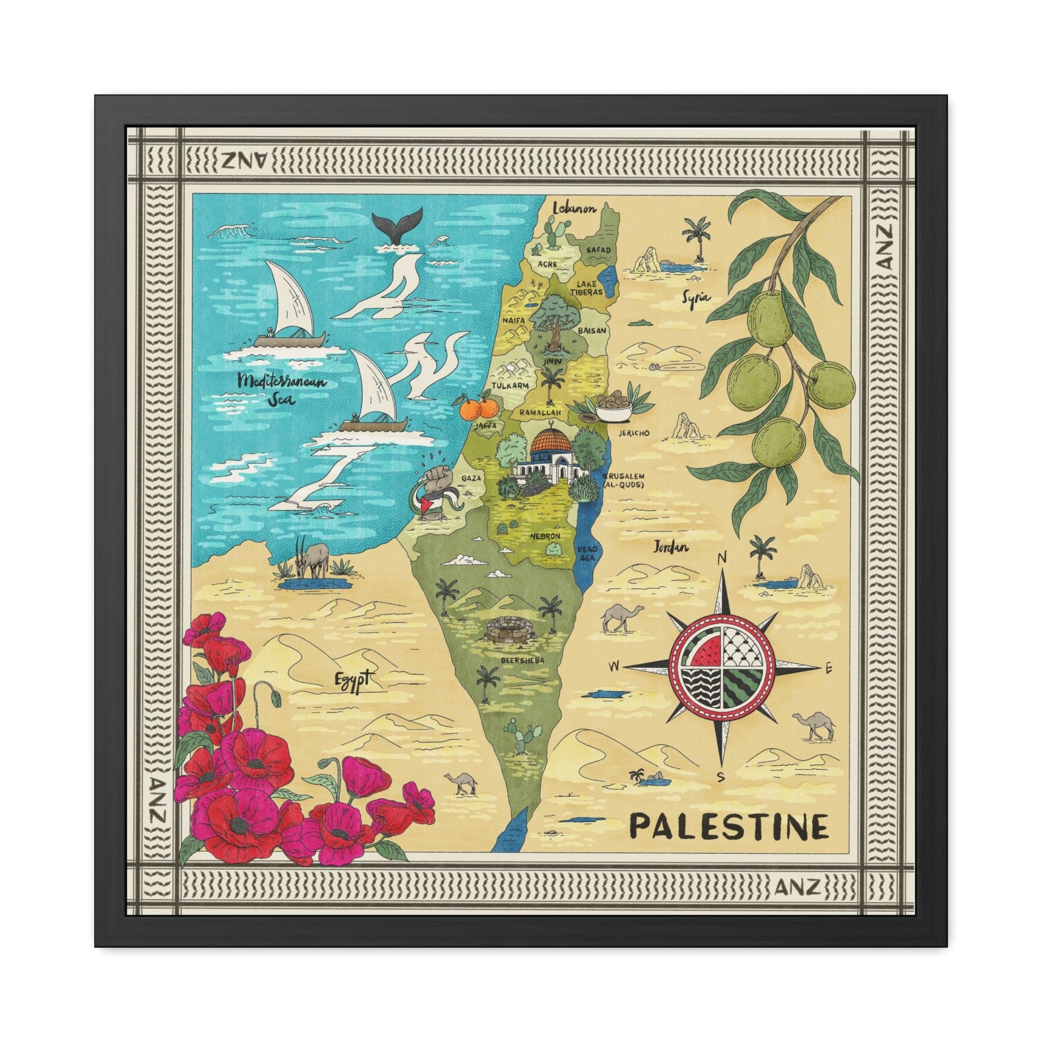 ANZ Map of Palestine Framed Poster