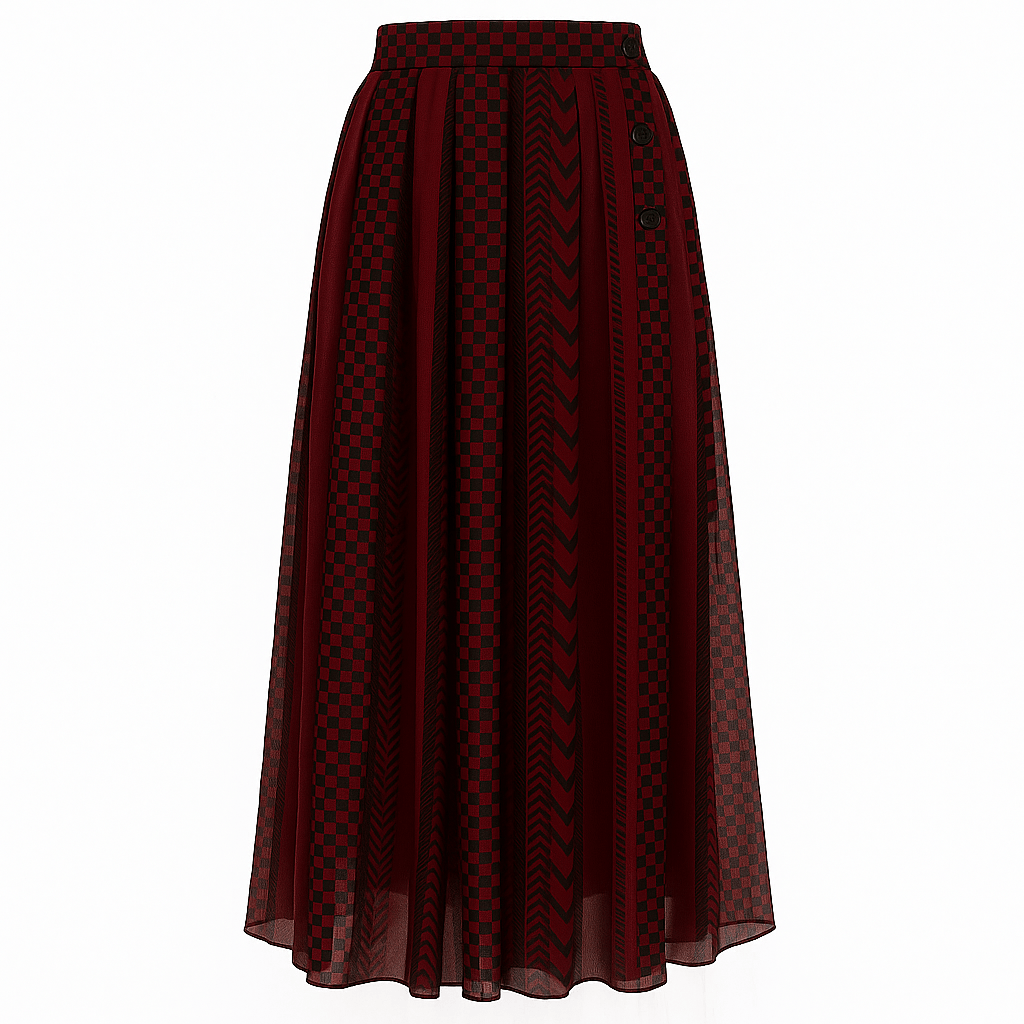 Keffiyeh Pleated Maxi skirt/ BURGUNDY