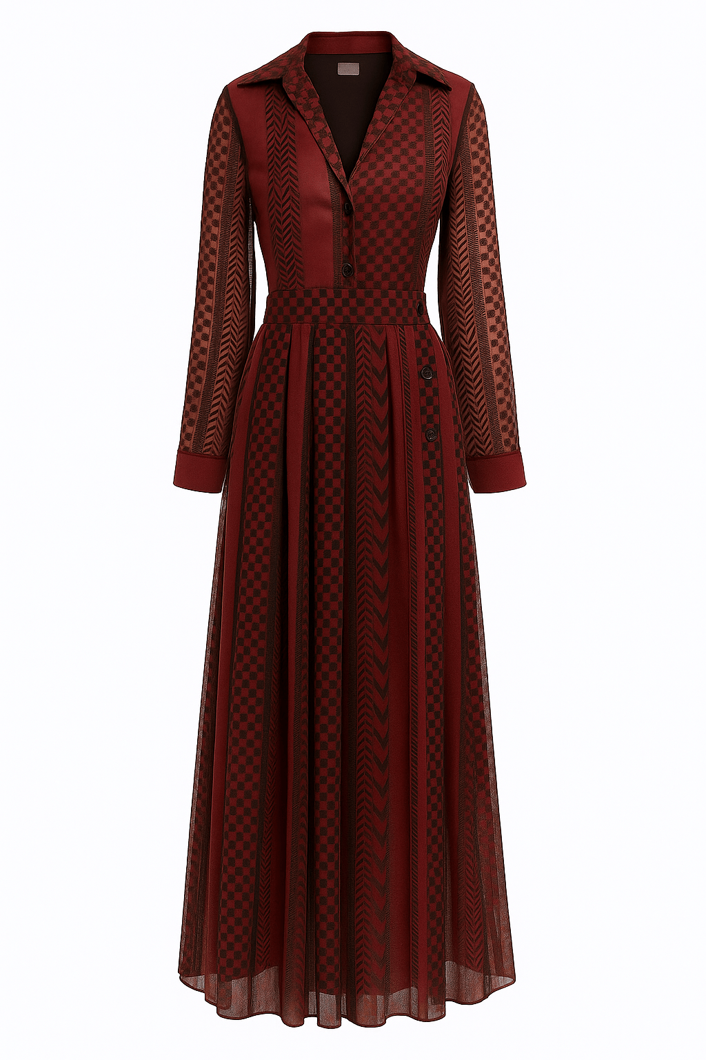 Keffiyeh Pleated Maxi skirt/ BURGUNDY