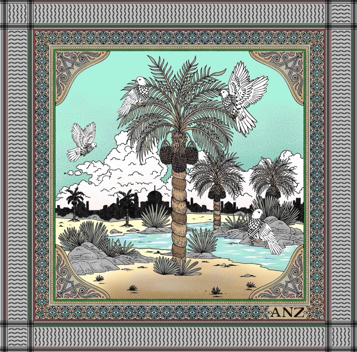 Dates & Doves Mini silk scarf