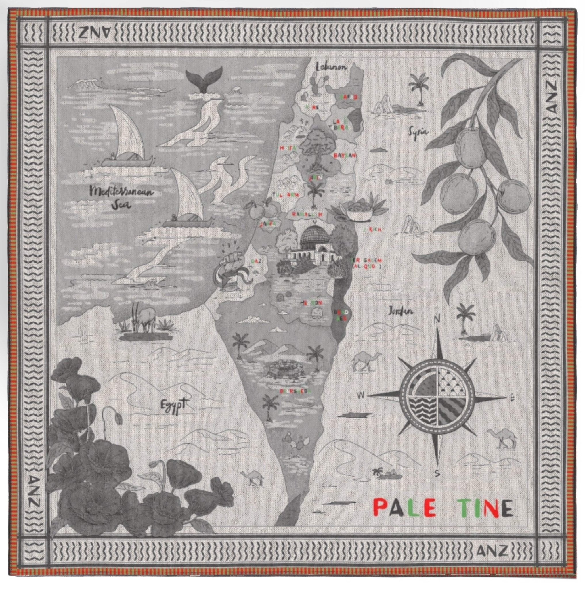 Map of Palestine Cashmere shawl - ANZ