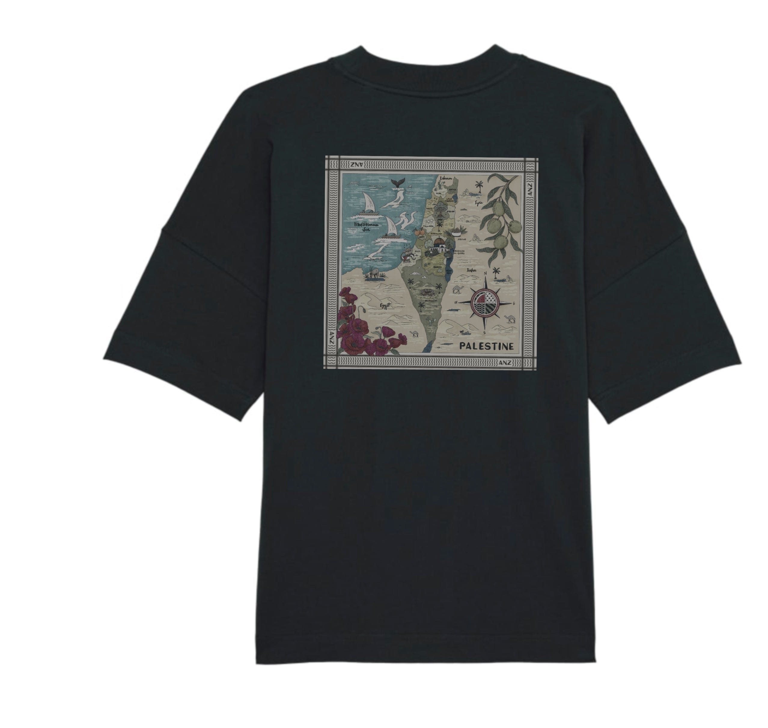 Map of Palestine Heavy Oversized T-Shirt