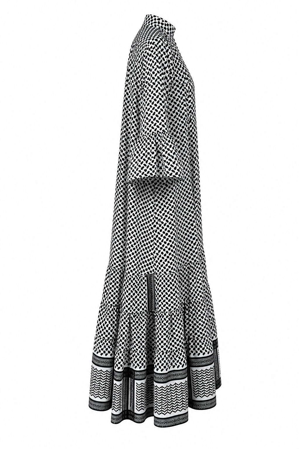Keffiyeh Embroidered Cotton Maxi Dress/ BW / PRE ORDER 12/06/26