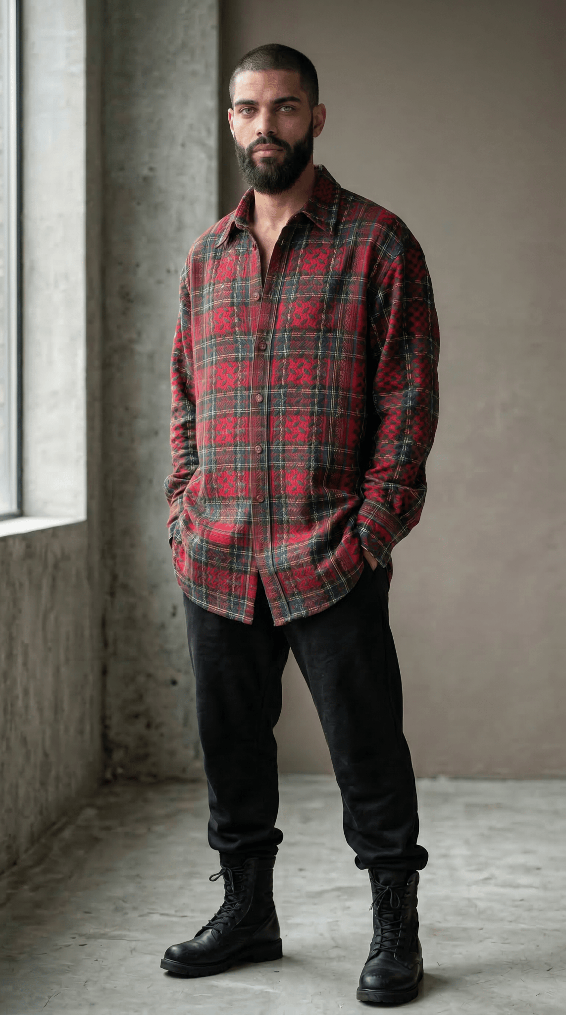 Keffiyeh Embroidered Tartan Oversized shirt - ANZ