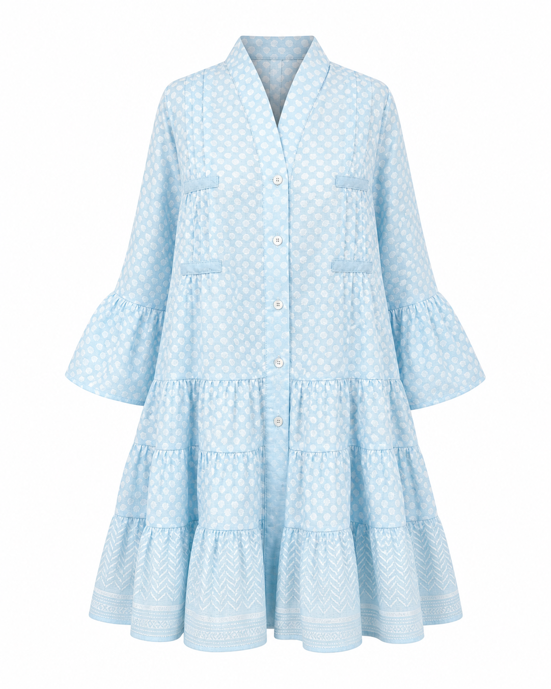 KEFFIYEH DOLLS DRESS / Aqua with white