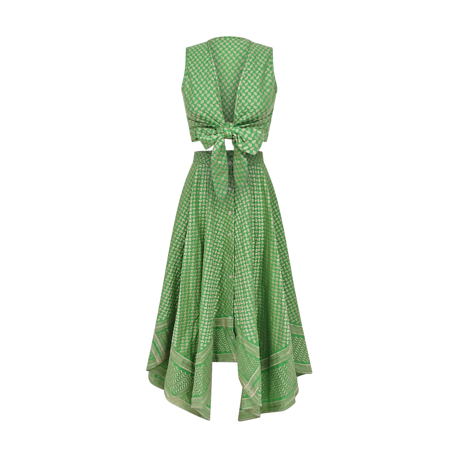 Keffiyeh Embroidered Tie-Front Top / Green / PREORDER 15/08/26