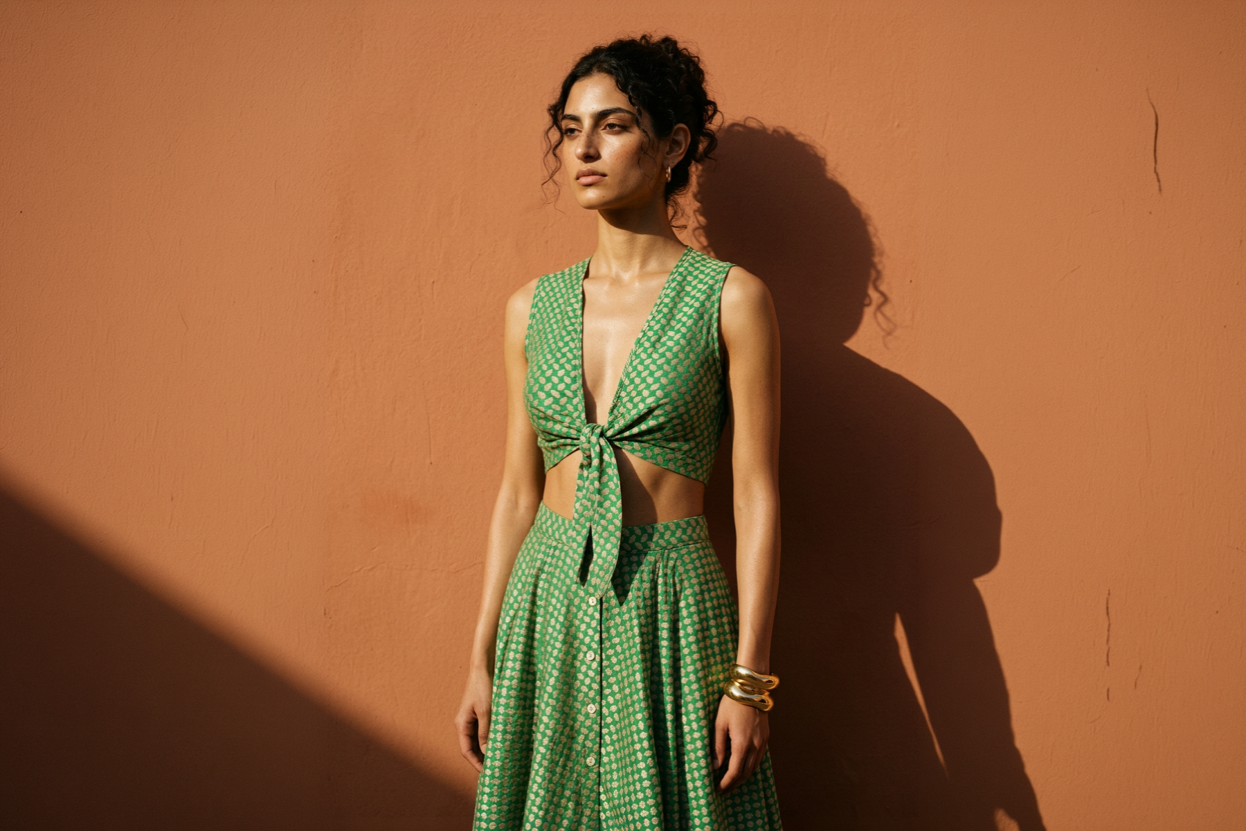 Keffiyeh Embroidered Asymmetric Maxi Skirt / Green / PREORDER 15/08/26