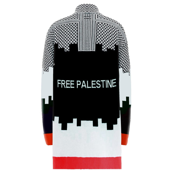 Free Palestine Cardigan / White/  RED/ PREORDER DELIVERY DECEMBER 8TH 2023