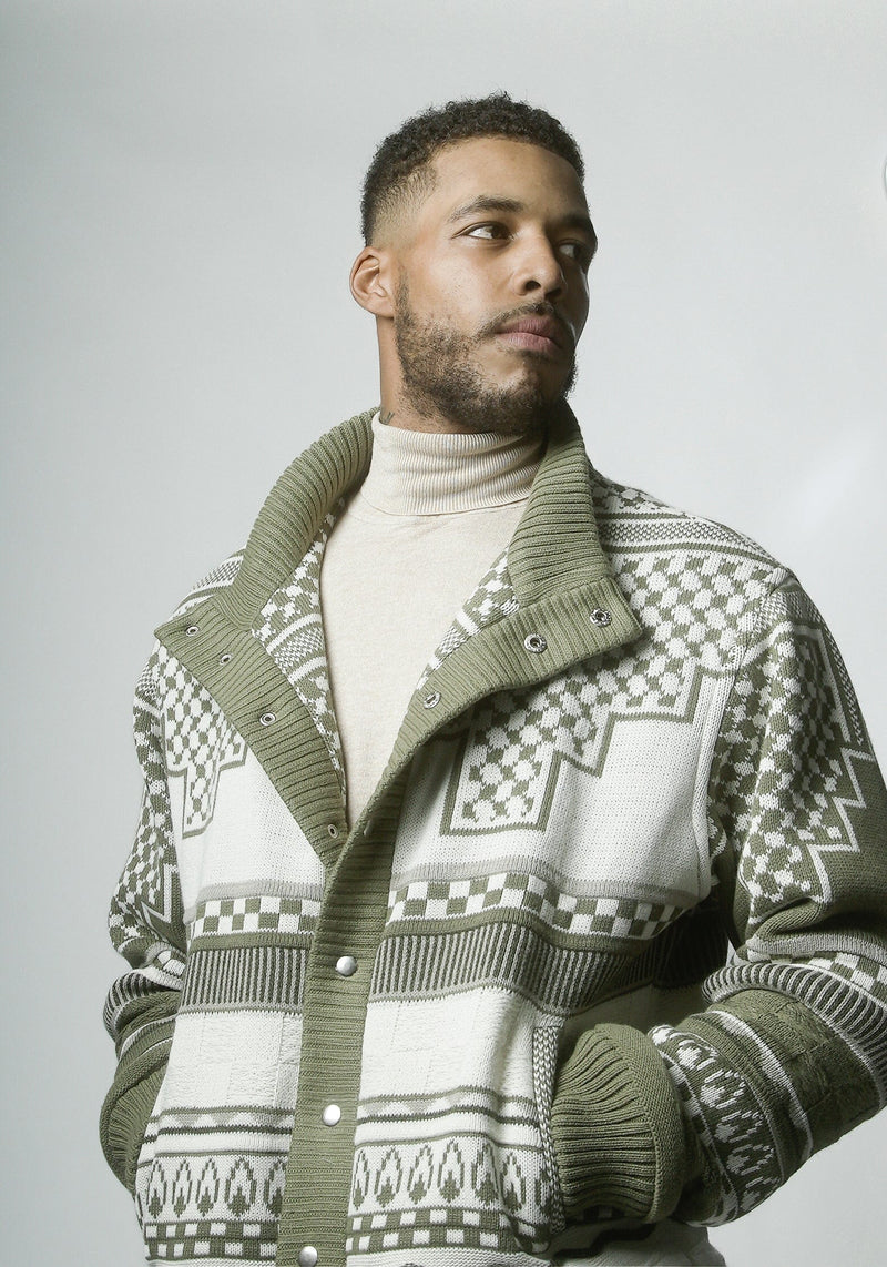 RETRO OLIVE VARSITY KNITTED JACKET